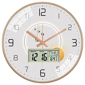 Seedware 12 Inch Non-Ticking Digital Wall Clocks with Day, Date,Month,Temperature and More Different Futures for Your Morden and Stylish Lifestyle| Home,Kitchen,Office,Gift. (Pearl)