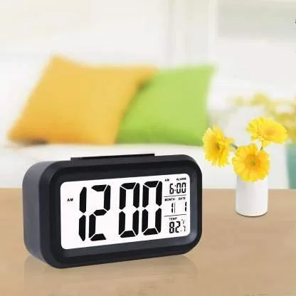 SKDBPM Digital Black Clock Large Display with Calendar for Home Office Travel Table Clock Snooze Electronic Kids Clock LED Desktop Digital Clocks