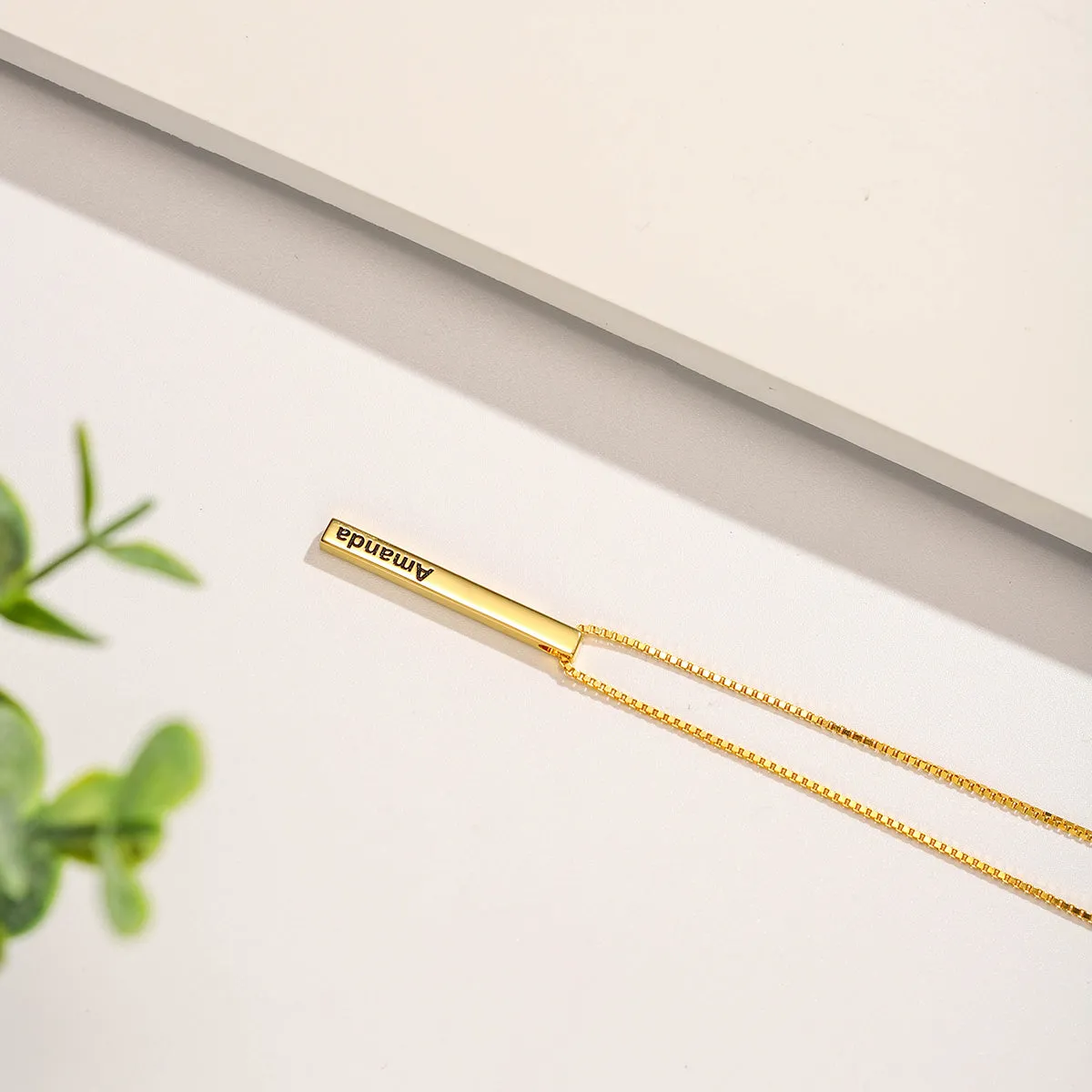 Slender Engraved 3D Bar Name Necklace