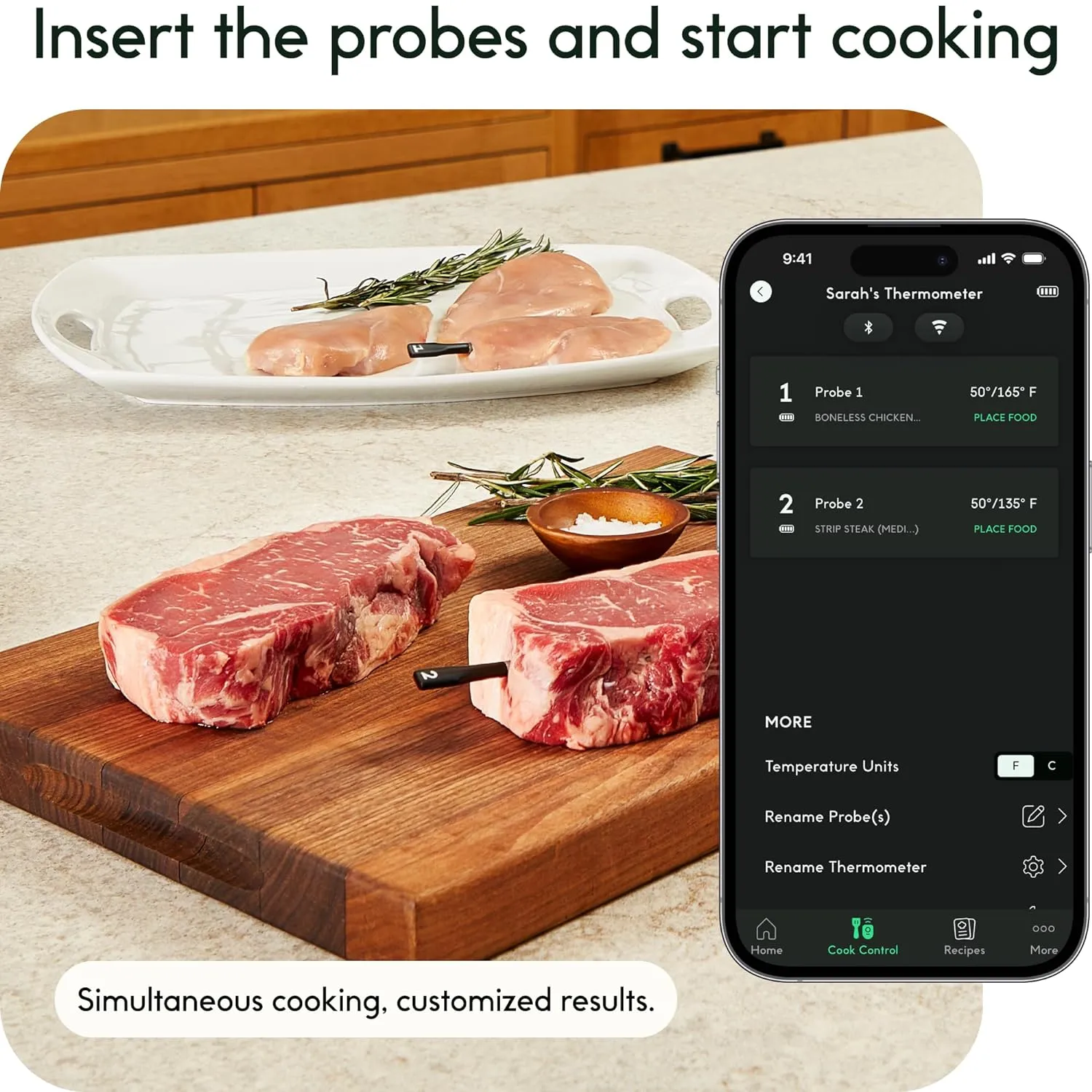 Smart Wireless Meat Thermometer with 2 Ultra-Thin Probes