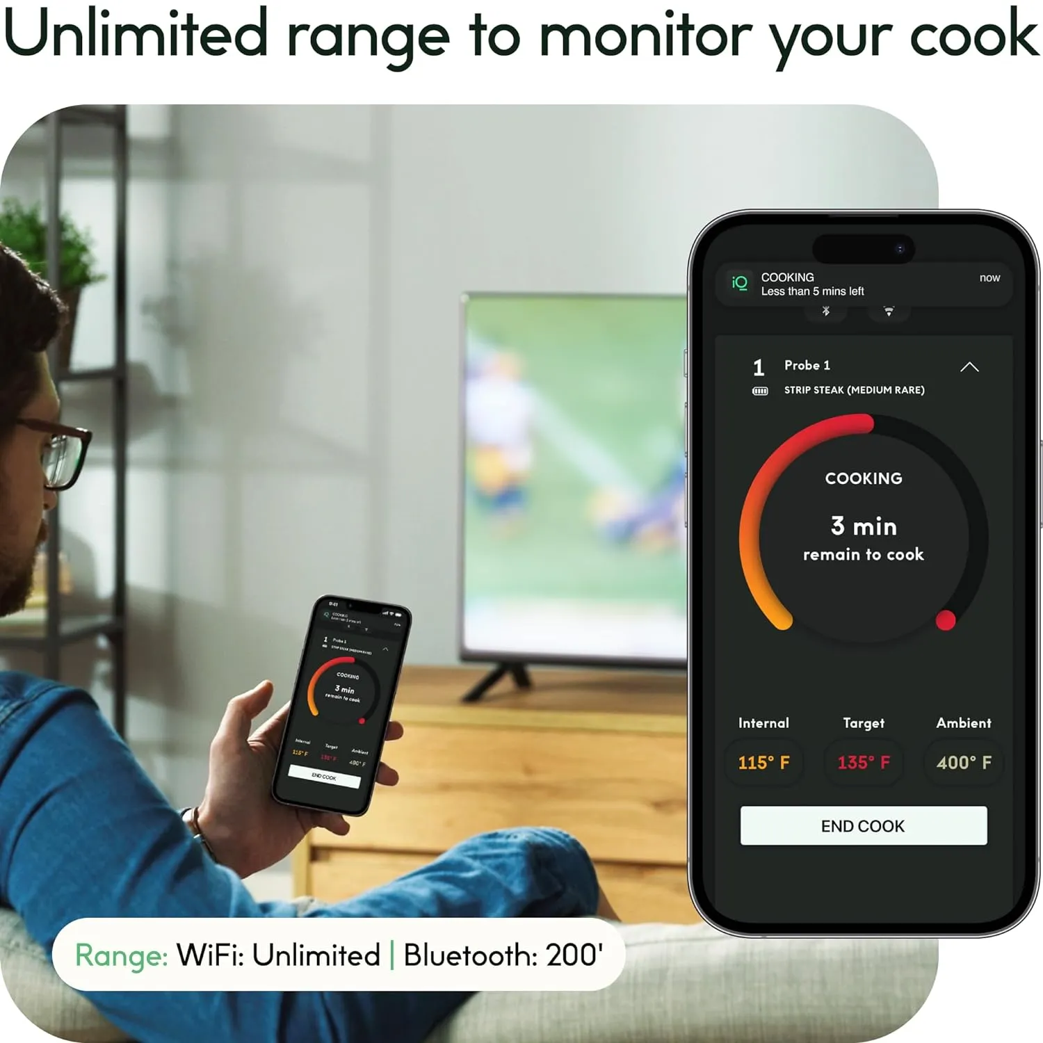 Smart Wireless Meat Thermometer with 2 Ultra-Thin Probes