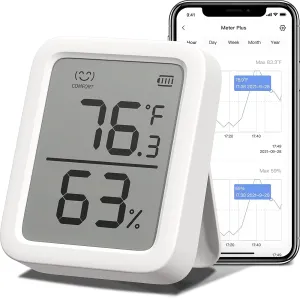 Switchbot Thermometer Hygrometer, Bluetooth Indoor Humidity Meter for Home, Temperature Sensor with App Control, Large LCD Display, Notification Alerts, 2-Year Data Storage Export