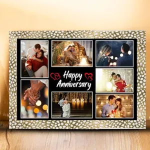 Tradeforhome Happy Anniversary Frame Customized Photo Frame | Birth Date With Your Photos | Customised Gift For Anniversary, (Size 12x8 Inches, 7 Photos) | Black color | synthatic wood