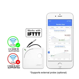 UbiBot WS1 Wireless Temperature Sensor,WiFi Humidity Monitor,Digital Data Logger,Wireless IFTTT Thermometer with Alerts for Greenhouse,Cold Room,Android and iOS App(2.4GHz WiFi only)