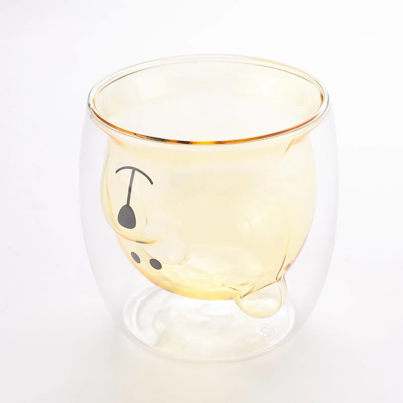 UMAI Cute Teddy Bear Glass Mug Set of 2 I Double Walled Borosilicate 250ml I Transparent I Microwave Safe I Scratch Proof I Coffee Mugs for Couples I Yellow I Gift for Friends, Family and Loved Ones