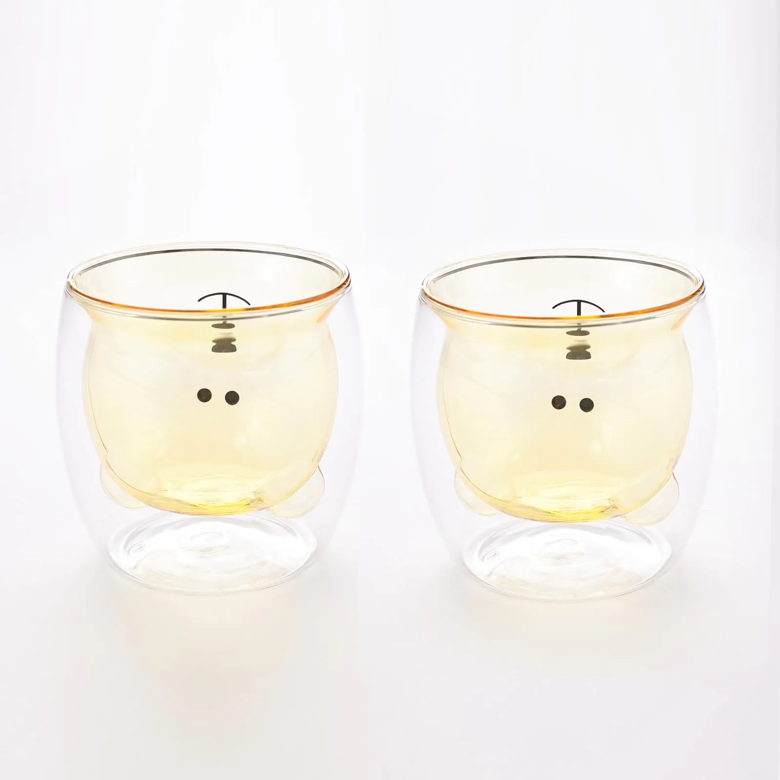 UMAI Cute Teddy Bear Glass Mug Set of 2 I Double Walled Borosilicate 250ml I Transparent I Microwave Safe I Scratch Proof I Coffee Mugs for Couples I Yellow I Gift for Friends, Family and Loved Ones