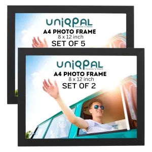 UNIQPAL A4 Size Black Photo Frame for Wall Pictures-Set of 2-Set for Big Decoration,Interior Decor Street Walls,Glass Frame for Photos,Large Cheap A4 Painting, Stick-on Certificate, Arcylic Picture