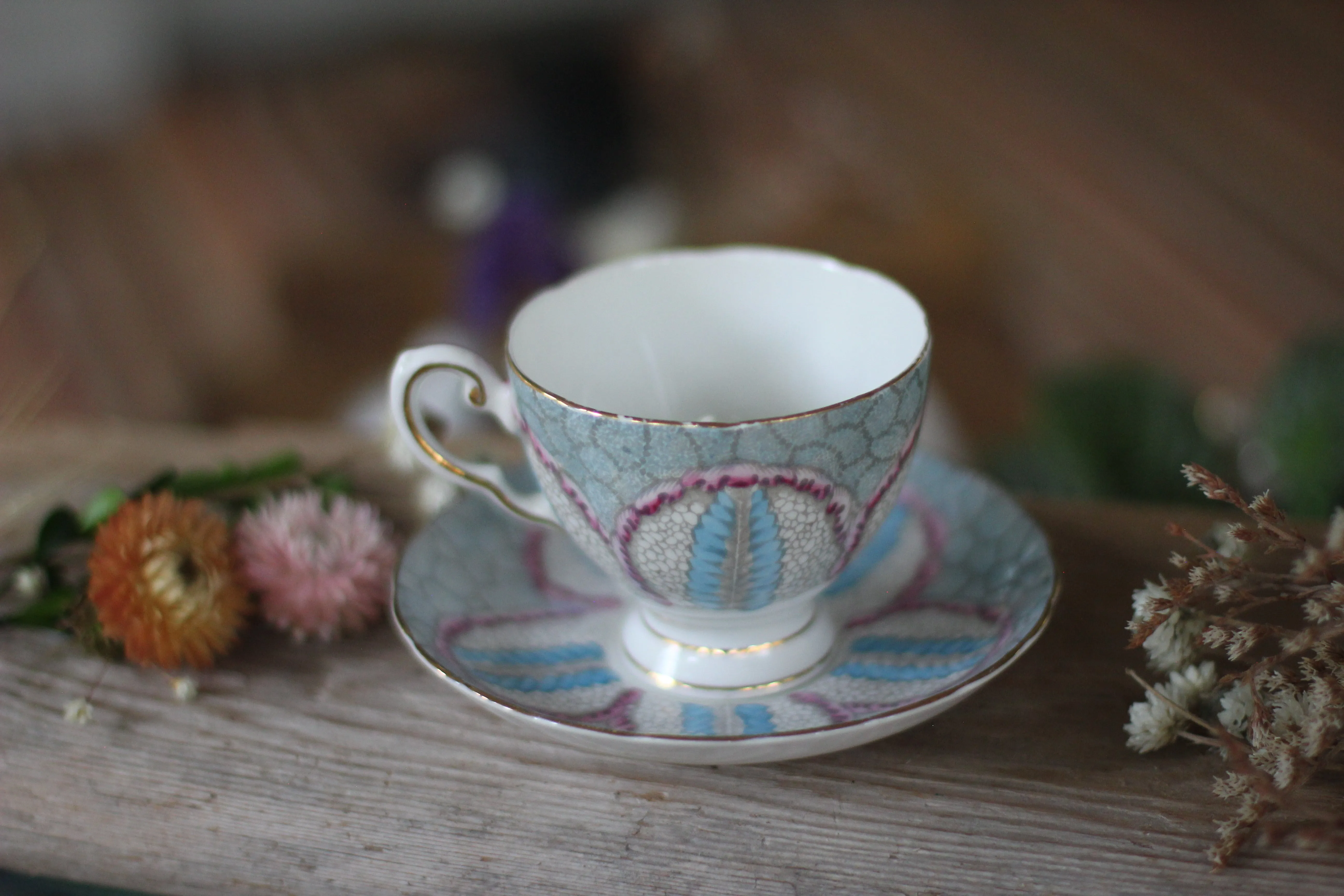 Vintage Blue Grey Tuscan Tea Cup Set