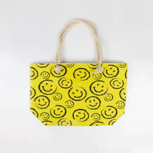 Yellow Smiley Print Tote Bag